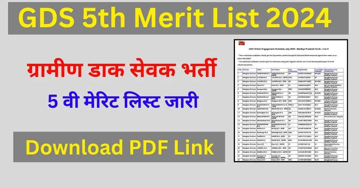 GDS 5th Merit List 2024